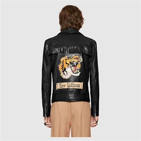 gucci leather jacket red|Gucci tiger leather jacket.